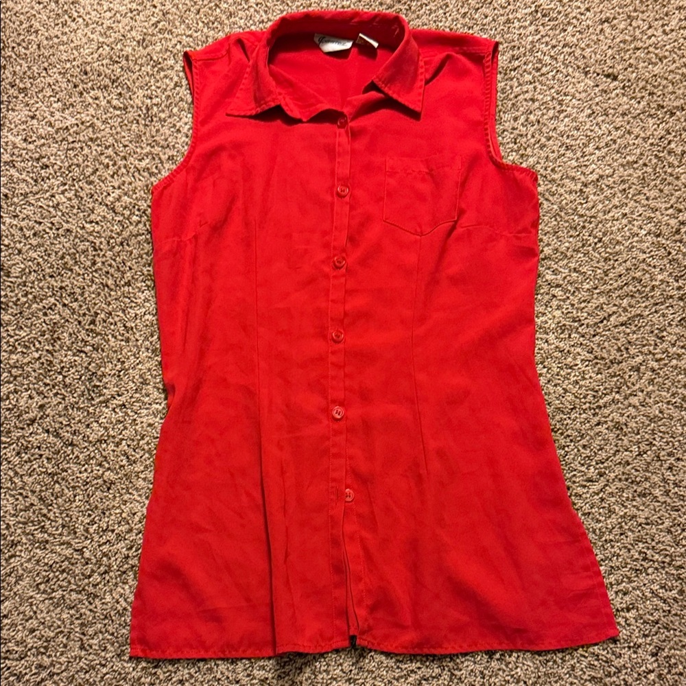 Anna Red Sleeveless Button-Up Tank Top